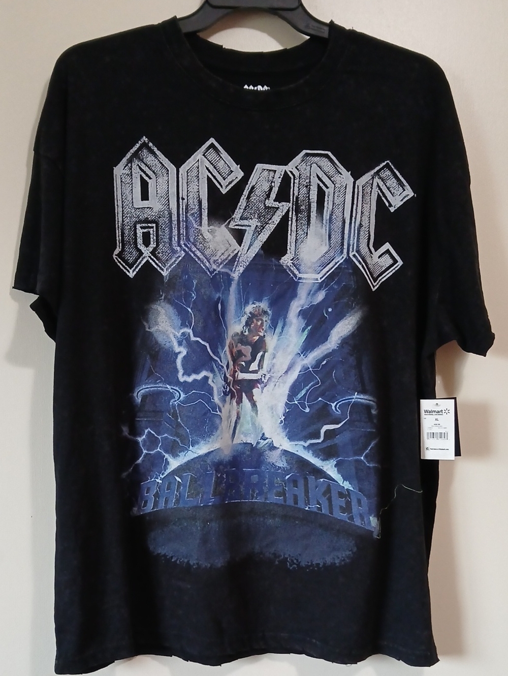 AC/DC Black Tee with Blue and White Lightning